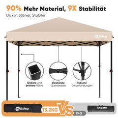 Sekey Premium Pop-Up Pavillon 3×3 m – Wasserdicht & Stabil, Faltpavillon mit Seitenwänden, Höhenverstellbar 250–270 cm