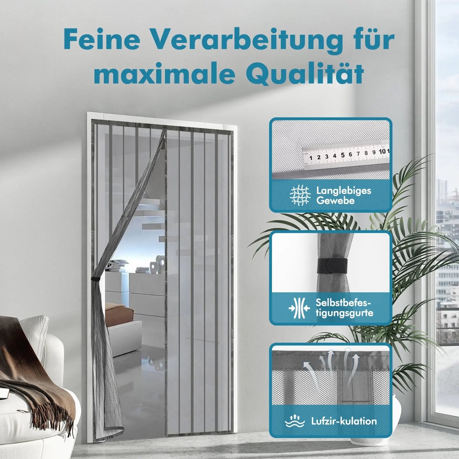 Sekey Magnet Fliegengitter Tür aus Polyester, mit Bändern, Grau Sekey