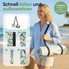 Sekey Picknickdecke Wasserdicht bananenblatt muster, mit den Blättern, Sandfreie Stranddecke mit PEVA-Unterseite & Tragegurt für Picknick, Camping und Strand