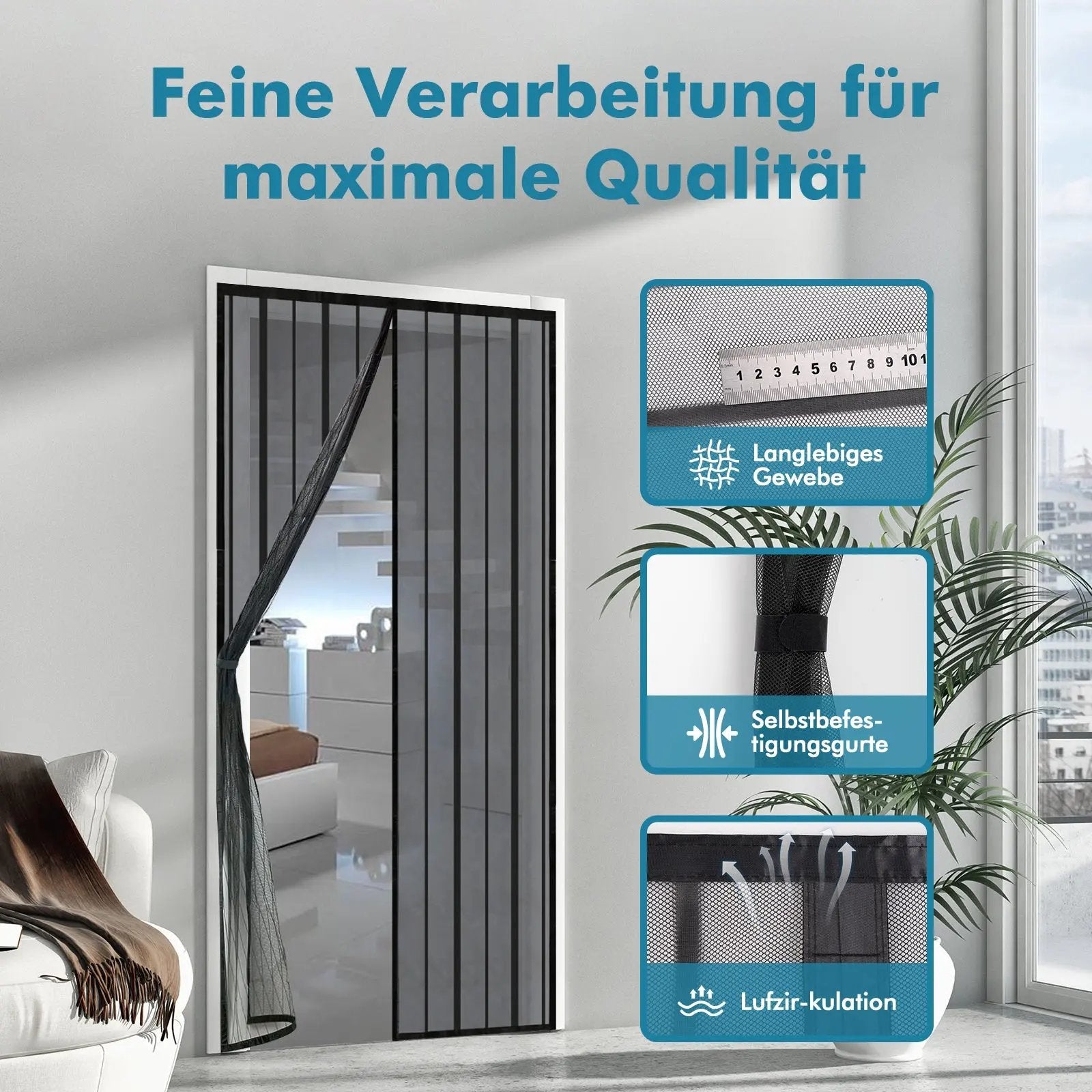 Sekey Magnet Fliegengitter Tür aus Polyester, mit Bändern, Schwarz Sekey