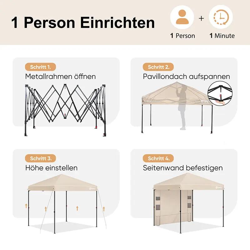 Sekey 300 x 300 cm Faltpavillon mit 1 Seitenteilen Sekey