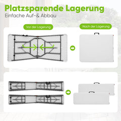 Sekey 3-tlg. Bierzeltgarnitur 180 cm – Klappbares Gartenmöbel-Set mit Tisch & 2 Bänken, Wetterfest & Tragbar für Garten, Balkon & Camping Sekey