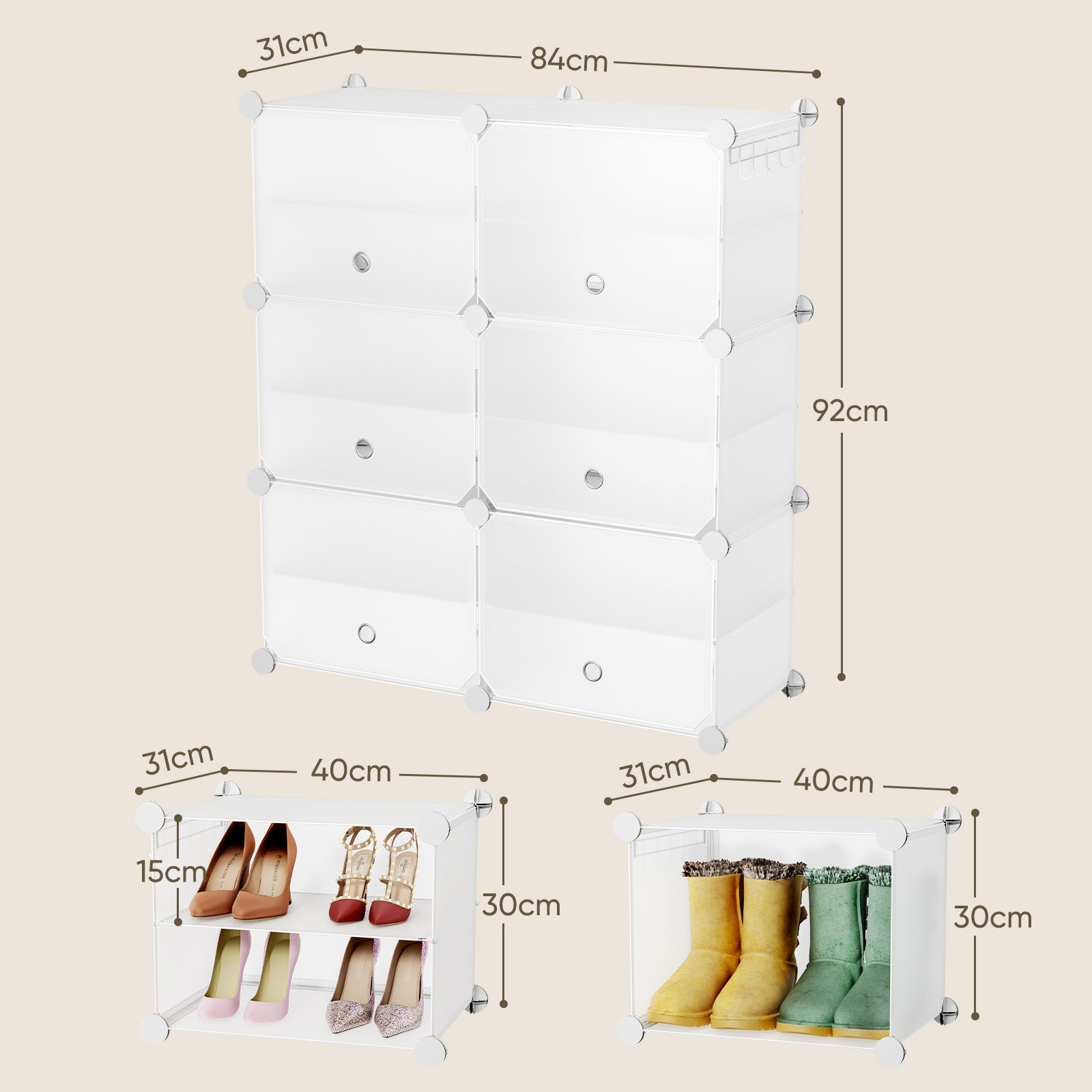 Sekey Weiß Schuhschrank mit 6/8/10 Fächern – Großes modulares Schuhregal für bis zu 24 Paar Schuhe Sekey