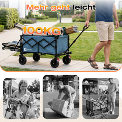Sunula Bollerwagen faltbar mit klappbarer Heckklappe – 80 L + 35 L Handwagen mit erweiterbarer Ladefläche, 100 kg belastbar, leichter Faltbollerwagen mit Bremsen & 360°-Rädern