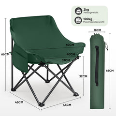 Sunula Campingstuhl Faltbar Ultraleicht, 1/2 Stück, Tragbar mit Tragetasche und Seitentaschen, 100 kg Belastbar, Rutschfeste Füße, Mondstuhl Design, Für Camping, Angeln, Picknick, Garten, Strand, 600D Oxford-Stoff Sekey