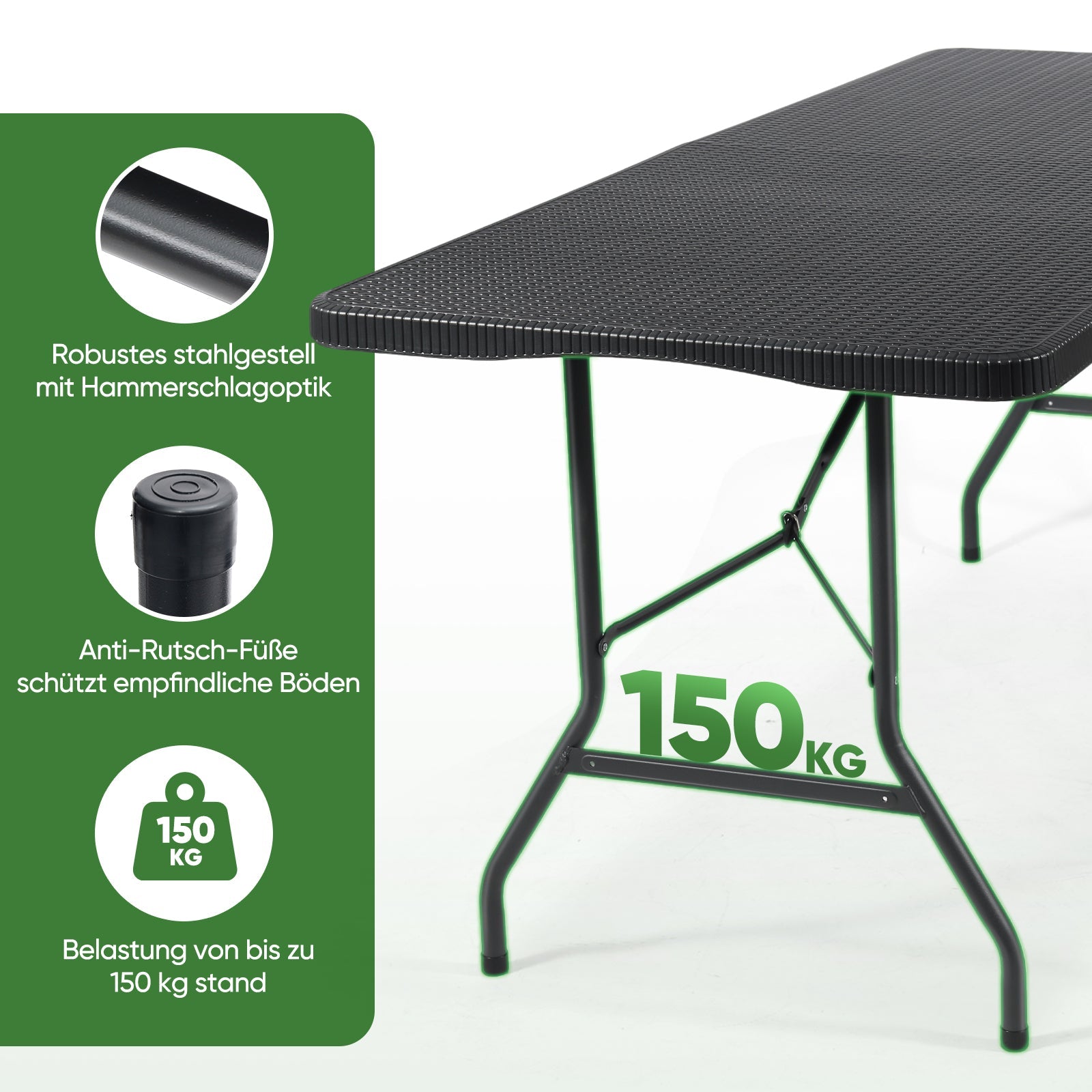 Sekey Klapptisch Gartentisch klappbar – Rattan-Optik/Glatt, wetterfest & tragbar, ideal für Balkon, Garten & Party Sekey