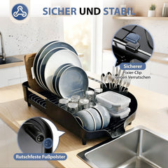 Sekey Faltbares Abtropfgestell Geschirr – Platzsparender Edelstahl-Geschirrständer mit Besteckablage für Spüle und Küchenarbeitsplatte