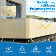 Sekey Balkon Sichtschutz Beige – Balkonabdeckung blickdicht, Wind- & UV-Schutz, 100% Privatsphäre mit Ösen, Nylon-Kabelbinder & Kordel