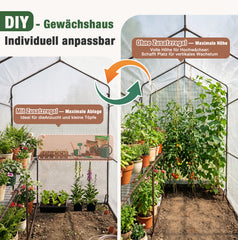 Sekey begehbares Gewächshaus 190x186x120cm mit DIY-Regal – stabiles Foliengewächshaus winterfest mit UV-beständiger Gitterfolie, Tomatenhaus für Garten, Gemüse & Kräuter, werkzeuglose Montage