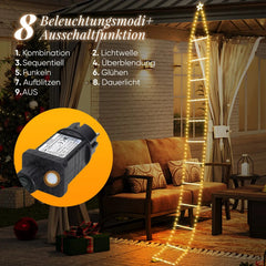Salcar 3 m LED Leiter Lichterkette Außen, Warmweiß Weihnachtsbeleuchtung mit 8 Modi, Timer & Speicher, Wasserdicht Deko für Garten, Balkon, Tür & Treppe Salcar