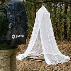 Sekey Moskitonetz Bett Doppel- & Einzelbett – 2,2 m hoch, 12 m Umfang, Reise Mückennetz mit Tasche, Insektenschutz für Camping, Outdoor & Zuhause, Weiß