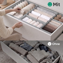 Sekey Aufbewahrungsboxen Set 6er Set aus Vliesstoff – Faltbare Stoffboxen Organizer für Schubladen & Regale, Hellgrau, Größenmix S für Kleidung, Unterwäsche & Accessoires