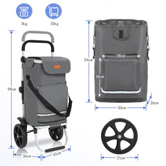 Sekey Faltbarer Einkaufstrolley 3-in-1 Leichter Aluminium-Trolley 60 kg Tragkraft, Höhenverstellbarer Griff, Automatische Faltfunktion, Inklusive Kühlfach & Getränkefach, Ideal für Einkäufe & Camping