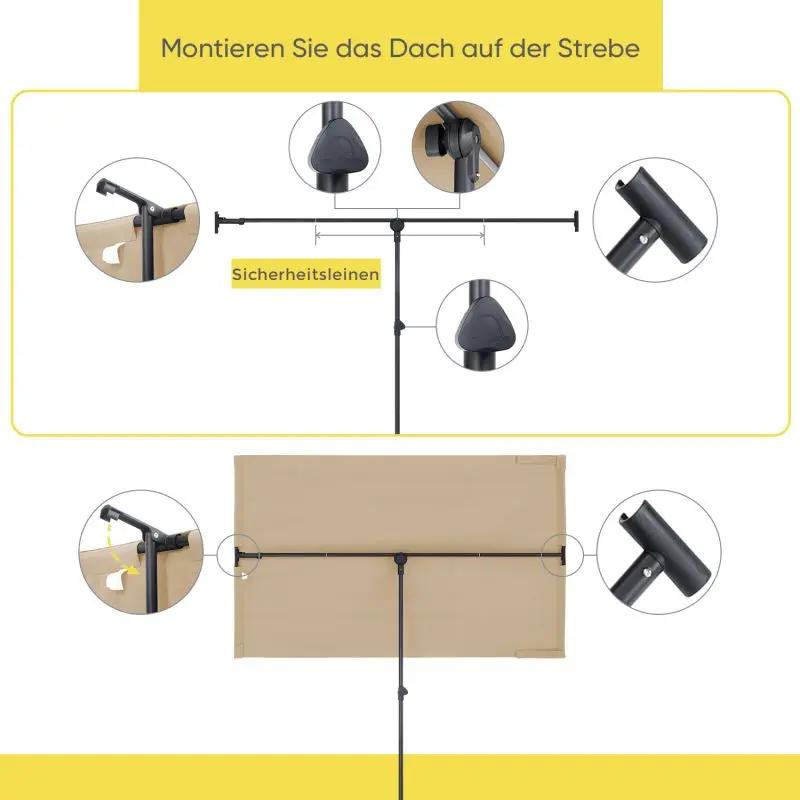Sekey 180 x 130 cm Balkonschirm Rechteckig, Individuell Verstellbar, Sonnenschutz UV50+ Sekey