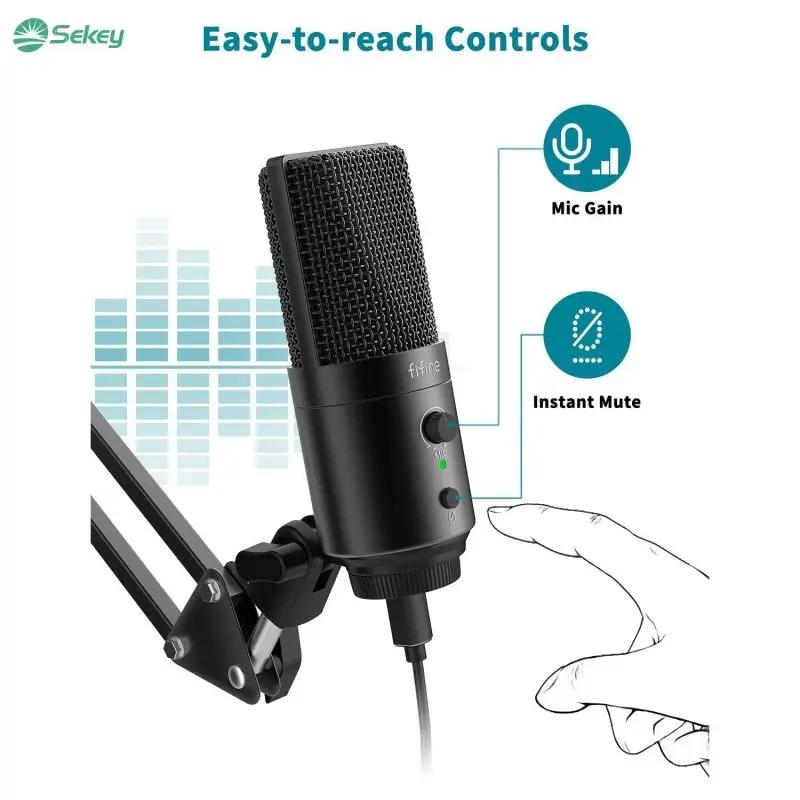 Fifine K683A USB Kondensator Mikrofon mit Ständer, Popfilter, Stummschalttaste und Kopfhörerbuchse Sekey