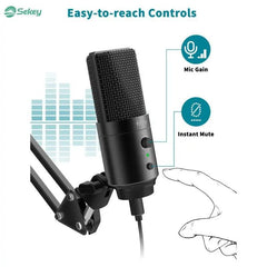 Fifine K683A USB Kondensator Mikrofon mit Ständer, Popfilter, Stummschalttaste und Kopfhörerbuchse Sekey