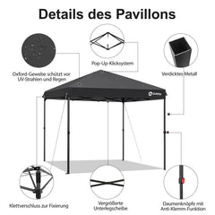 Sekey 300 x 300 cm Faltpavillon mit 4 Sandsäcken und Tragetasche Sekey
