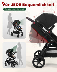 Sekey BW600 3-in-1 Kombi-Kinderwagen Reisesystem mit Babyschale, Liegewanne & Buggy, Moskitonetz, Regenschutz, Federung, 5-Punkt-Gurt, All-Wetter Travel System 0 Jahre