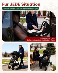 Sekey BW600 3-in-1 Kombi-Kinderwagen Reisesystem mit Babyschale, Liegewanne & Buggy, Moskitonetz, Regenschutz, Federung, 5-Punkt-Gurt, All-Wetter Travel System 0 Jahre