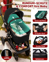 Sekey BW600 3-in-1 Kombi-Kinderwagen Reisesystem mit Babyschale, Liegewanne & Buggy, Moskitonetz, Regenschutz, Federung, 5-Punkt-Gurt, All-Wetter Travel System 0 Jahre