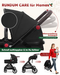 Sekey BW600 3-in-1 Kombi-Kinderwagen Reisesystem mit Babyschale, Liegewanne & Buggy, Moskitonetz, Regenschutz, Federung, 5-Punkt-Gurt, All-Wetter Travel System 0 Jahre