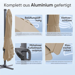 Sekey 300 cm x 300 cm cantilever parasol, sun protection UV50+