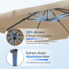Sekey 300 cm x 300 cm cantilever parasol, sun protection UV50+