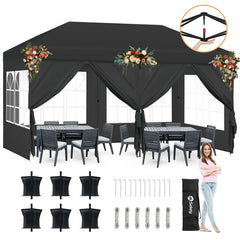 Sekey Faltpavillon 3x6m mit 6 Seitenteilen, One-Touch-System, UV50+ & wasserdicht, Höhenverstellbar (250–270cm), inkl. Sandsäcke & Tragetasche Sekey