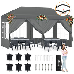 Sekey Faltpavillon 3x6m mit 6 Seitenteilen, One-Touch-System, UV50+ & wasserdicht, Höhenverstellbar (250–270cm), inkl. Sandsäcke & Tragetasche Sekey