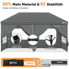 Sekey Faltpavillon 3x6m mit 6 Seitenteilen, One-Touch-System, UV50+ & wasserdicht, Höhenverstellbar (250–270cm), inkl. Sandsäcke & Tragetasche Sekey