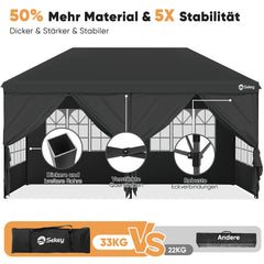 Sekey Faltpavillon 3x6m mit 6 Seitenteilen, One-Touch-System, UV50+ & wasserdicht, Höhenverstellbar (250–270cm), inkl. Sandsäcke & Tragetasche Sekey