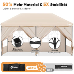 Sekey Faltpavillon 3x6m mit 6 Seitenteilen, One-Touch-System, UV50+ & wasserdicht, Höhenverstellbar (250–270cm), inkl. Sandsäcke & Tragetasche Sekey
