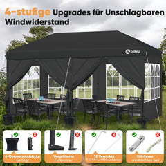 Sekey Faltpavillon 3x6m mit 6 Seitenteilen, One-Touch-System, UV50+ & wasserdicht, Höhenverstellbar (250–270cm), inkl. Sandsäcke & Tragetasche Sekey