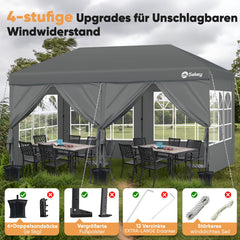 Sekey Faltpavillon 3x6m mit 6 Seitenteilen, One-Touch-System, UV50+ & wasserdicht, Höhenverstellbar (250–270cm), inkl. Sandsäcke & Tragetasche Sekey