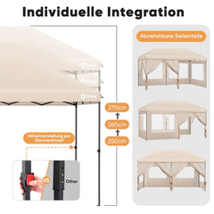 Sekey Faltpavillon 3x6m mit 6 Seitenteilen, One-Touch-System, UV50+ & wasserdicht, Höhenverstellbar (250–270cm), inkl. Sandsäcke & Tragetasche Sekey