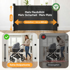 Sekey Ausziehbares Treppenschutzgitter 0–200 cm – TÜV-zertifiziertes Baby- & Haustiergitter, 97 cm hoch, ohne Bohren, für Treppe, Tür & breite Durchgänge