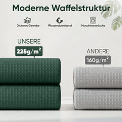 Sekey Dunkelgrün Duschvorhang 180 × 200 cm, Textil Badewannenvorhang mit Waffelstruktur, Wasserabweisend & Waschbar, 100 % Polyester, mit Beschwerungsband & 12 Edelstahlringen