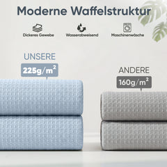 Sekey Nebelblau Duschvorhang 180 × 200 cm, Textil Badewannenvorhang mit Waffelstruktur, Wasserabweisend & Waschbar, 100 % Polyester, mit Beschwerungsband & 12 Edelstahlringen