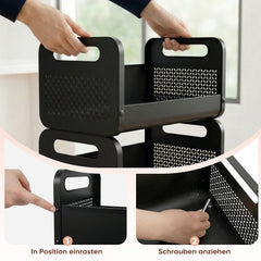 SekeyRollwagen schwarz 25 cm breit, Küchenwagen mit 4 oder 5 Ebenen, Servierwagen mit Rollen, Metall Aufbewahrungsregal, flexibel einstellbar, 360° Rollen mit Bremse