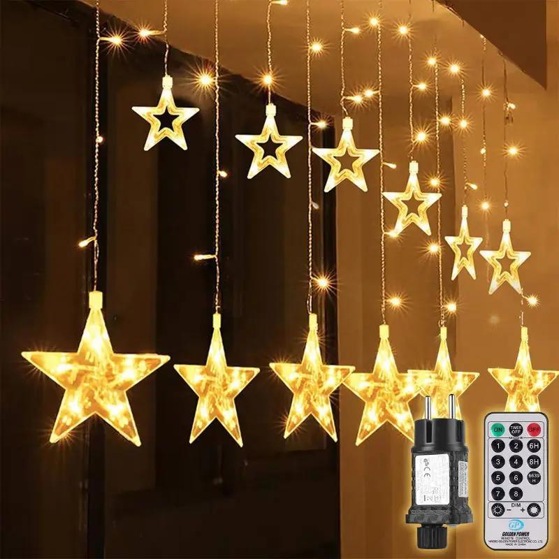 Salcar 2 x 1 m LED Lichtervorhang mit Fernbedienung, 12 Sternen, 108 LEDs, 31V GS-zertifizierte Stromversorgung Salcar