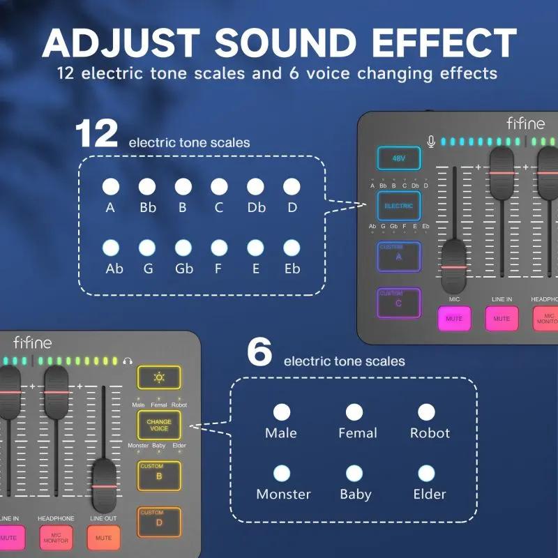 Fifine XLR Gaming Audio Mixer, individuelle Steuerung Sekey