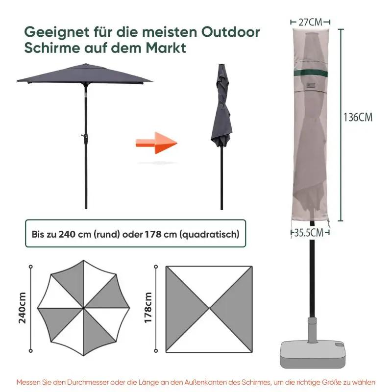 Sekey 136 x 27/35,5 cm Schutzhülle für 200 cm Sonnenschirm, aus Polyester-Gewebe Sekey