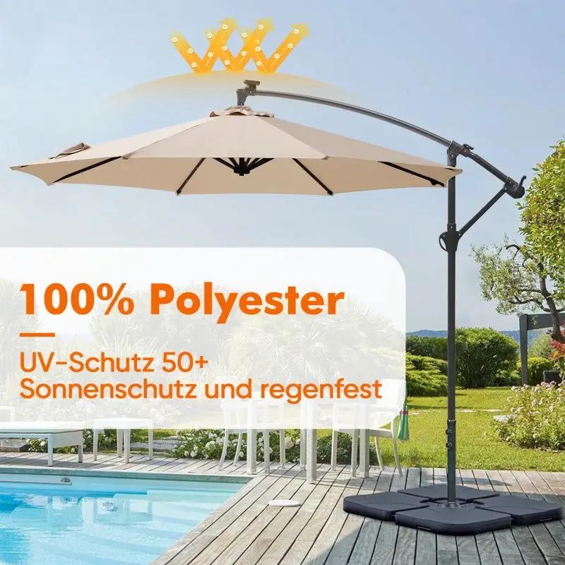 Sekey 300 cm Ampelschirm mit LED Solar Beleuchtung, Sonnenschutz UV50+ Sekey