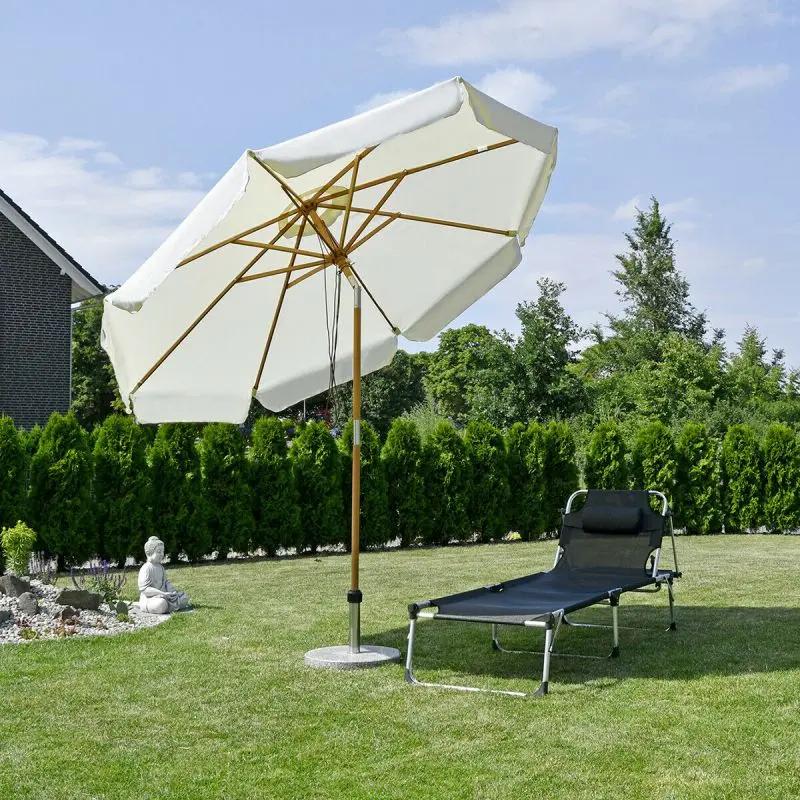 Sekey 300 cm Holz Sonnenschirm mit Volant, Sonnenschutz UV50+ Sekey