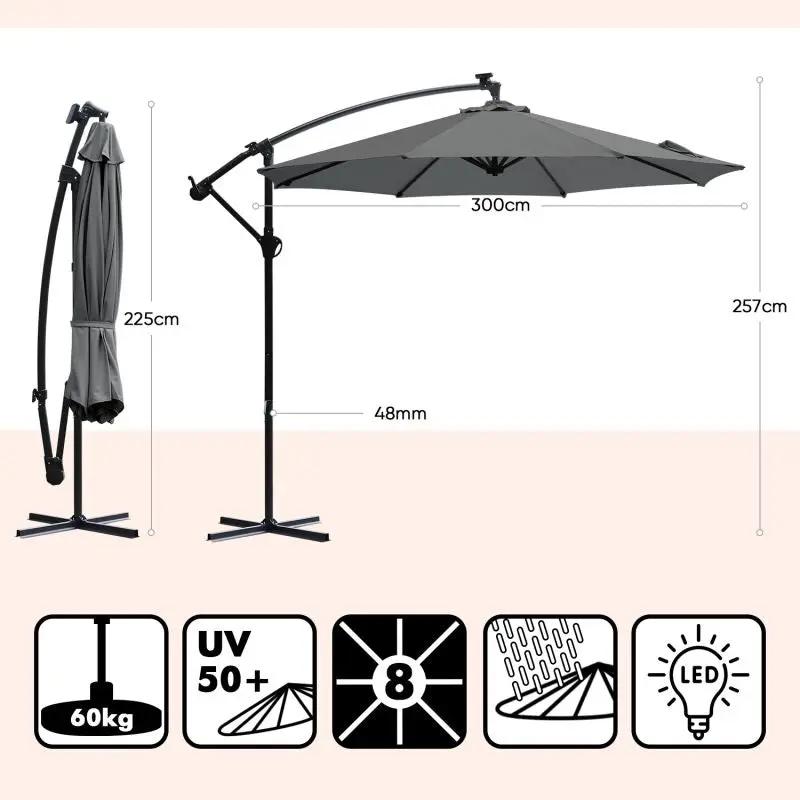 Sekey 300 cm Ampelschirm mit LED Solar Beleuchtung, Sonnenschutz UV50+ Sekey