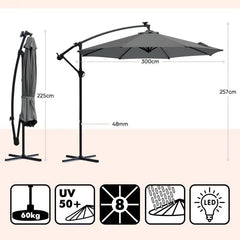 Sekey 300 cm Ampelschirm mit LED Solar Beleuchtung, Sonnenschutz UV50+ Sekey