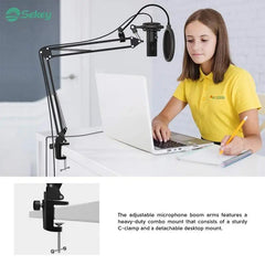 Fifine USB Kondensator Mikrofon mit Arm, Popfilter und Shock Mount, T669 Sekey