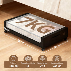 Sekey Unterbett-Aufbewahrungsbox mit Rollen 78 × 44 × 14 cm, Metallrahmen & PVC-Fenster für Kleidung & Bettwäsche