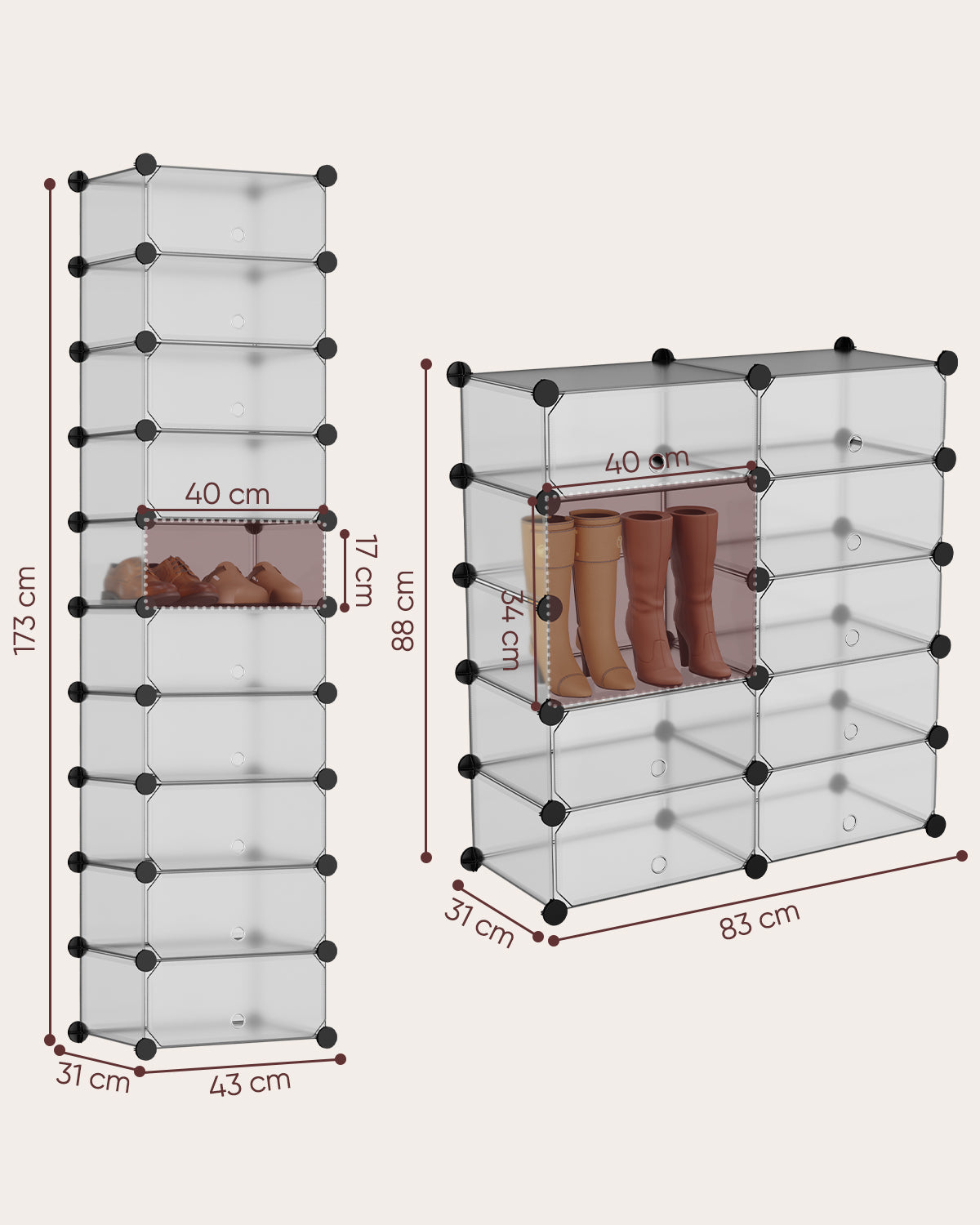Sekey Schuhschrank mit 10 Fächern – Modularer Schuhorganizer für bis zu 20 Paar Schuhe, stabil & platzsparend, inkl. Hammer & Kippschutz Sekey