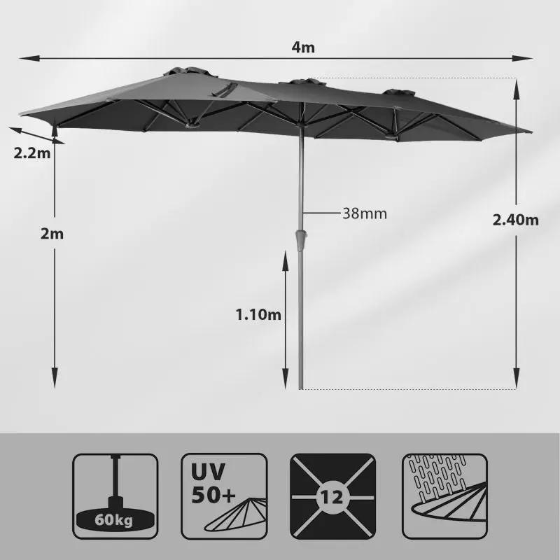 Sekey 220 × 400 cm Doppelsonnenschirm mit Kurbel, UV50+ Sekey